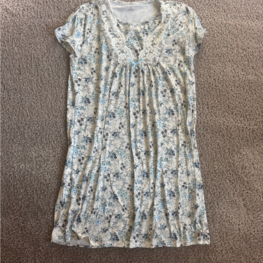 Floral Lace Trim Pajama Dress